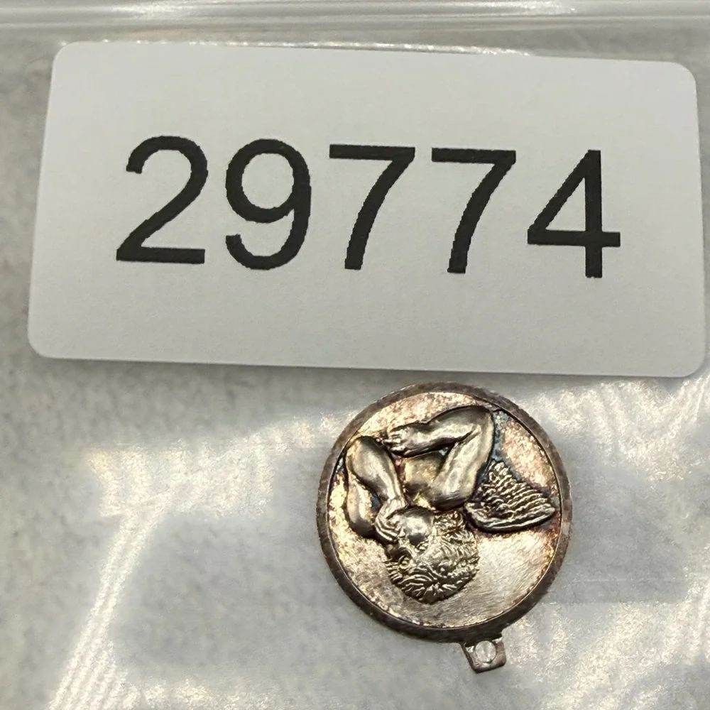 Vintage RM Angel Cherub Pendant Silver 925 Round Religious Medallion
